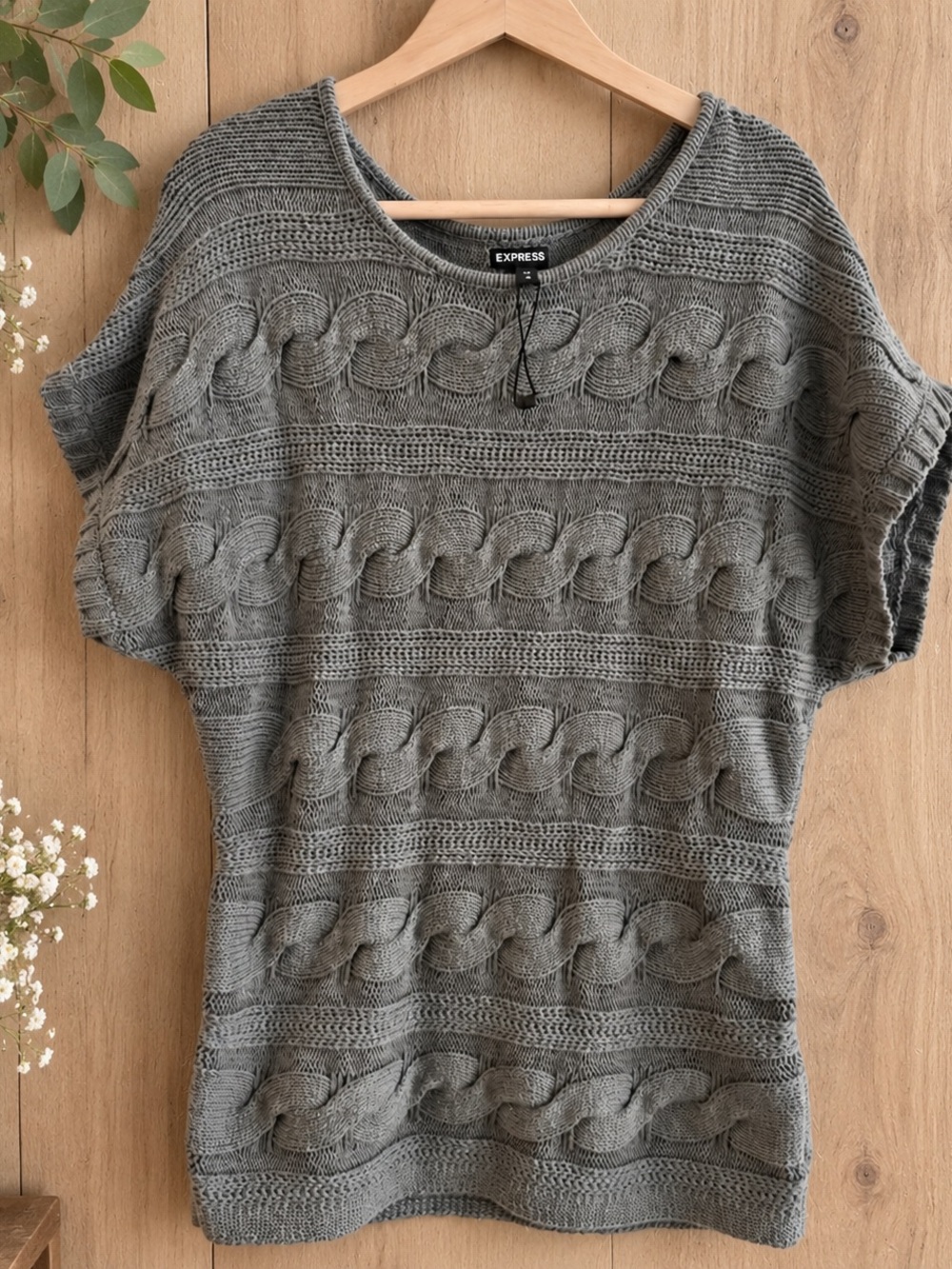 Long Chunky Gray Cable Knit Sweater - Express Medium